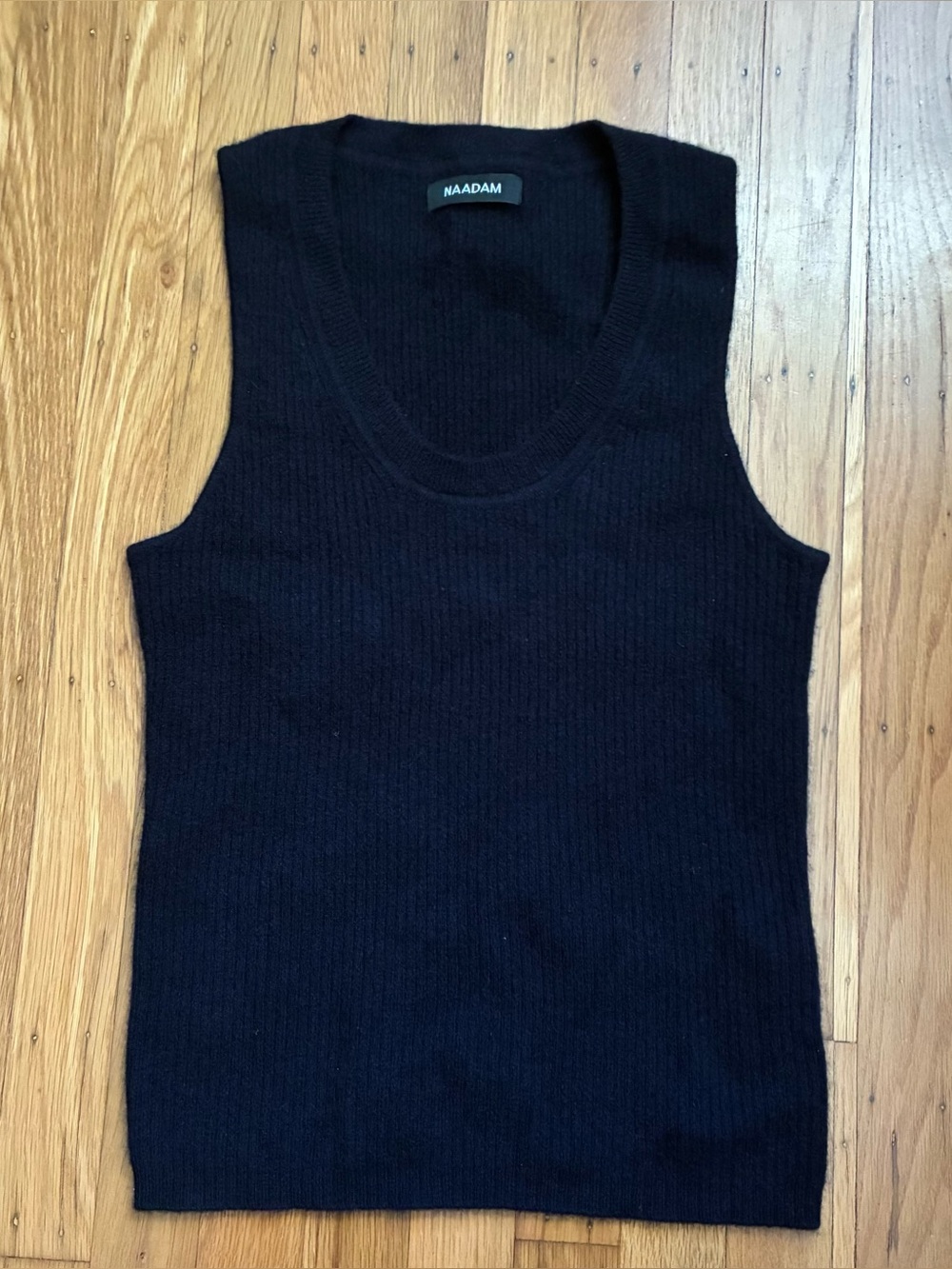 Naadam Navy Ribbed 100% Cashmere Scoop neck Tank Top Small